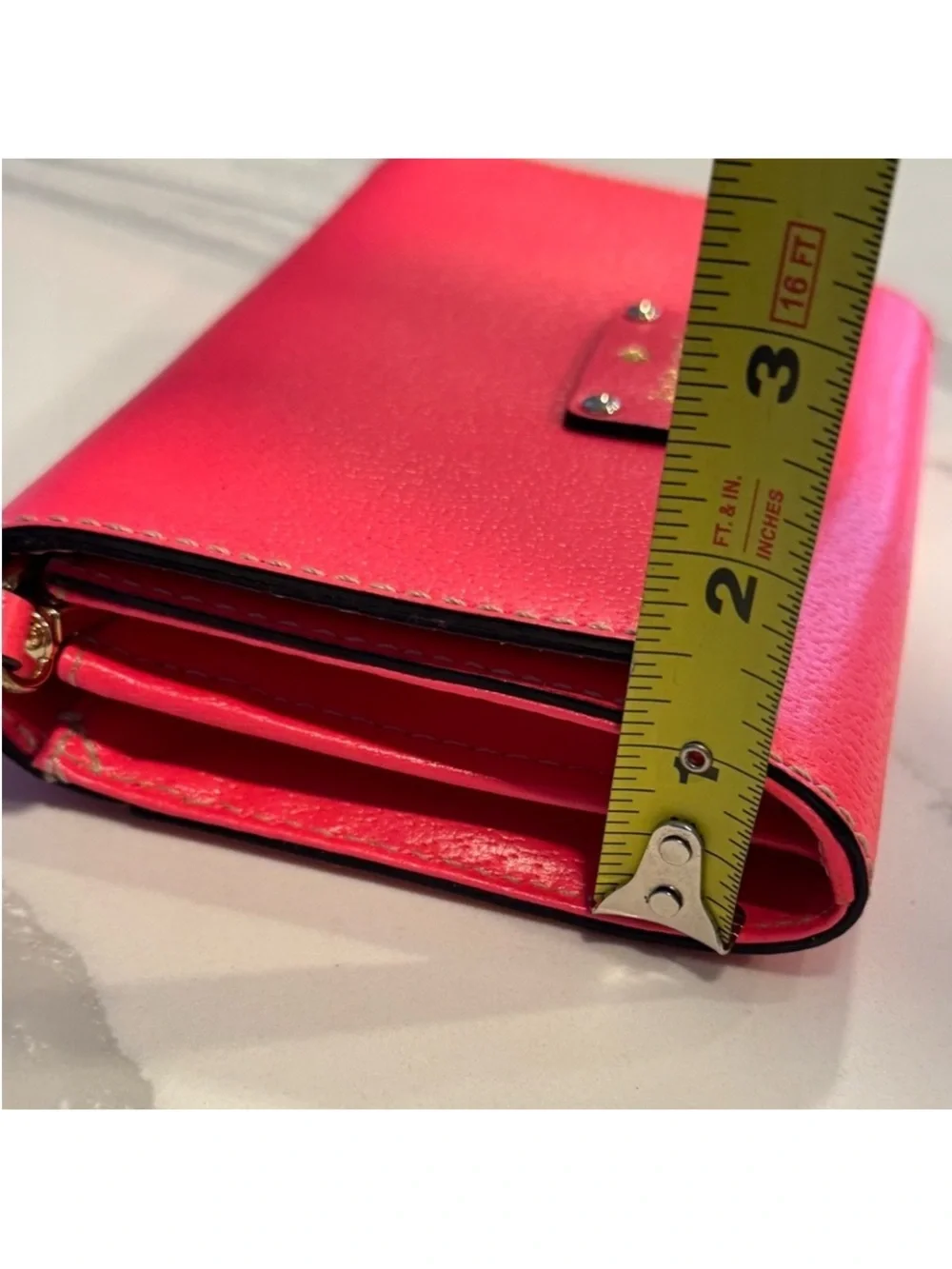 Kate Spade Wellesley Crossbody Wallet On Chain Red Coral Pebbled Leather - GUC